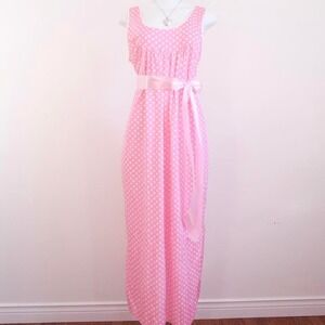 pink polka dot maxi dress ribbon bow y2k coquette